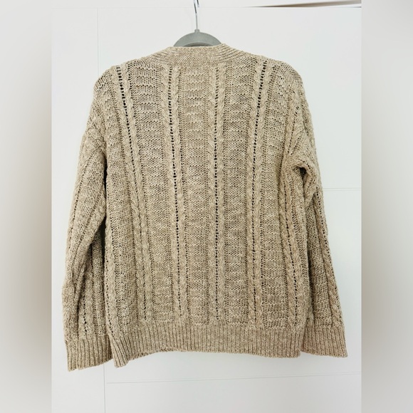 $550 & Daughter  Cable Knit Chunky Button Down Designer Tan Cardigan Sweater XS - Picture 2 of 8